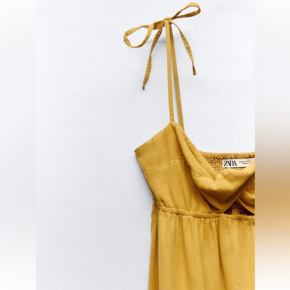 Zara Beautiful Mustard Linen Blend Dress - Picture 3 of 5